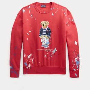 Polo Ralph Lauren Paint Splatter Polo Bear Sweatshirt Red Sz M NWOT